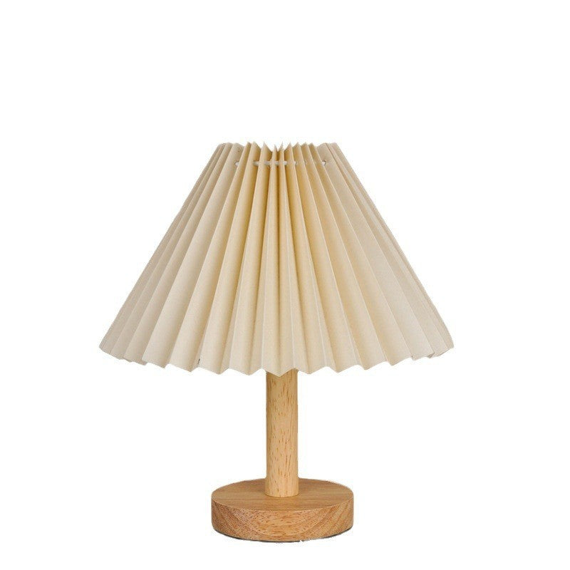 Nordic Pleated Umbrella Table Lamp, Vintage Bedside Night Light