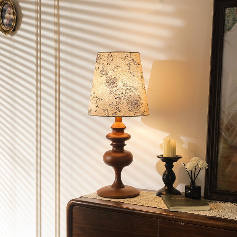 French Retro Fabric Table Lamp, Solid Wood Light Luxury