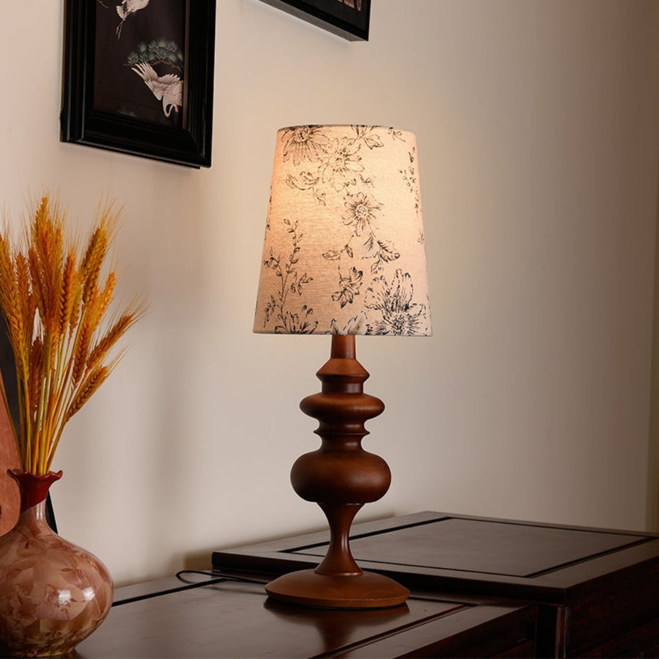 French Retro Fabric Table Lamp, Solid Wood Light Luxury