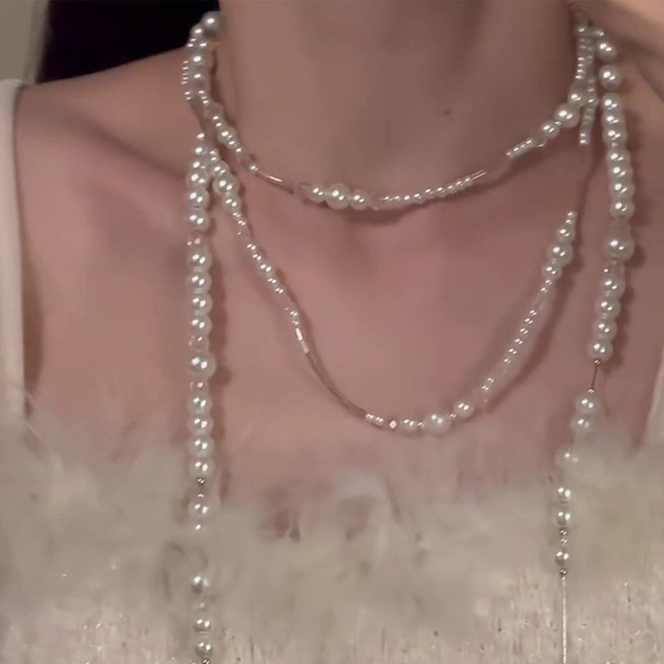 Double-Layer Starry Sky Pearl Necklace for Women