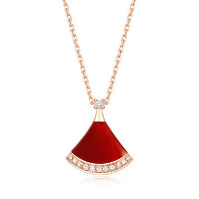Layered Fan Shape Zircon Necklace with Mother of Pearl