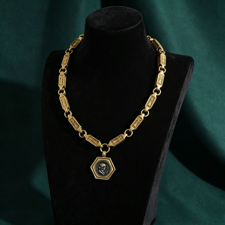 Vintage Round Geometric Necklace and Bracelet Jewelry Set