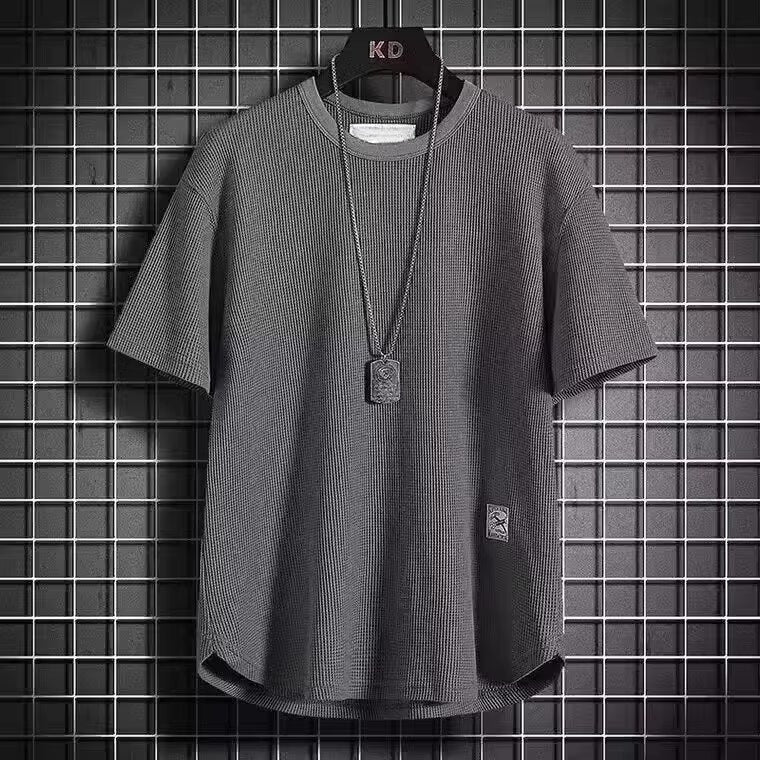 Men's Waffle Knit T-Shirt and Shorts Set Loose Fit Summer