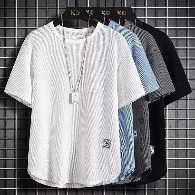 Men's Waffle Knit T-Shirt and Shorts Set Loose Fit Summer