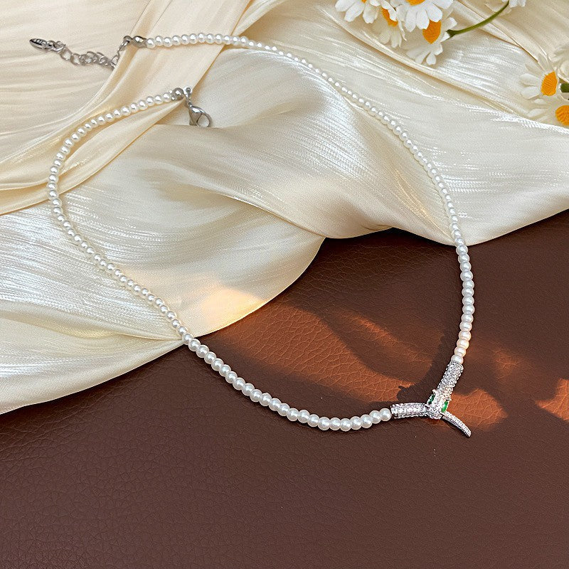 Pearl Snake Pendant Necklace with Clavicle Chain for Women