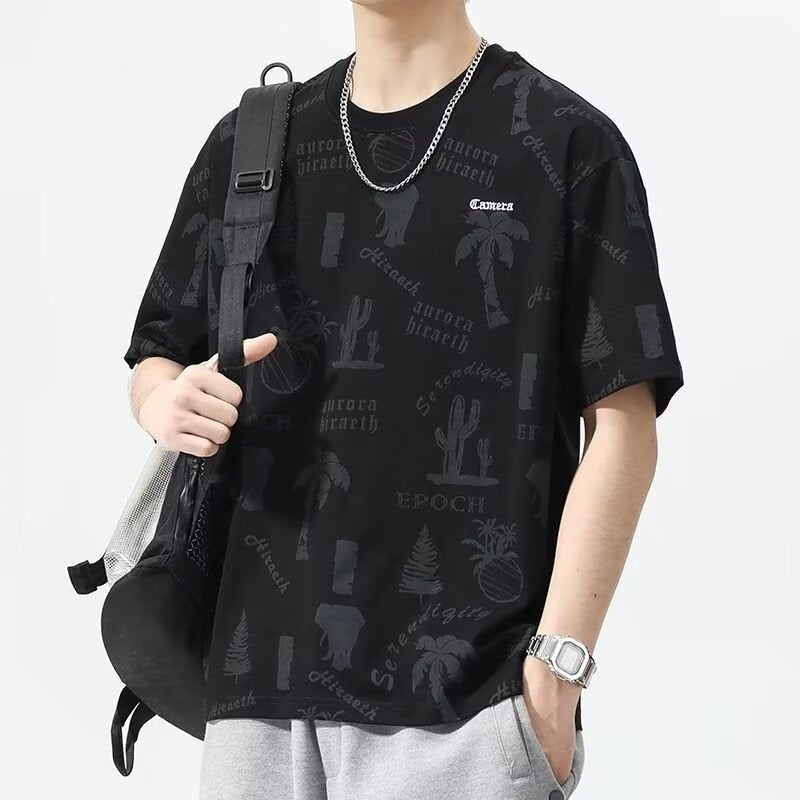Men's Ice Silk Quick-Dry Printed Loose Casual T-Shirt