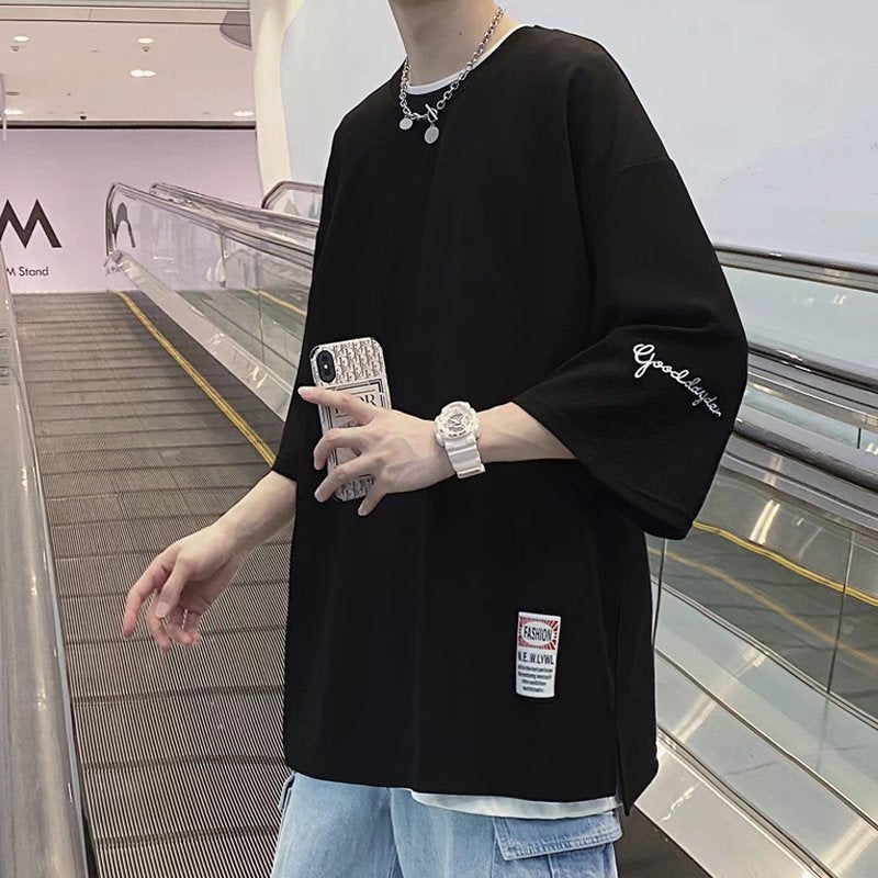 Men's Ice Silk Loose Fit Seven-Point Sleeve Casual T-Shirt