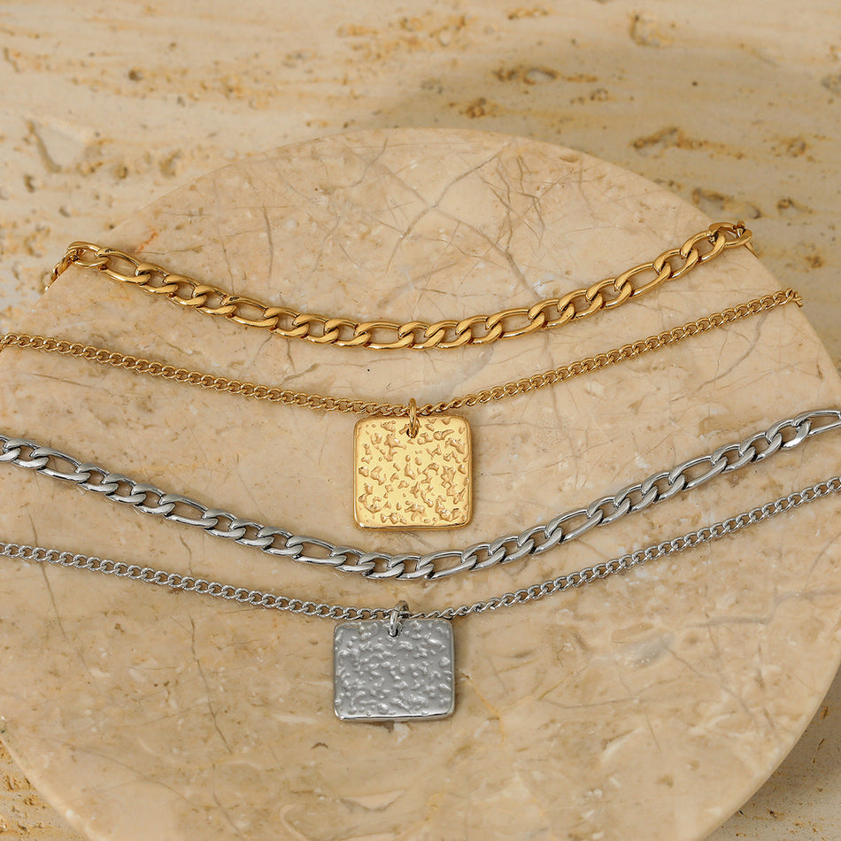 316 Stainless Steel Square Double Layer Necklace for Women