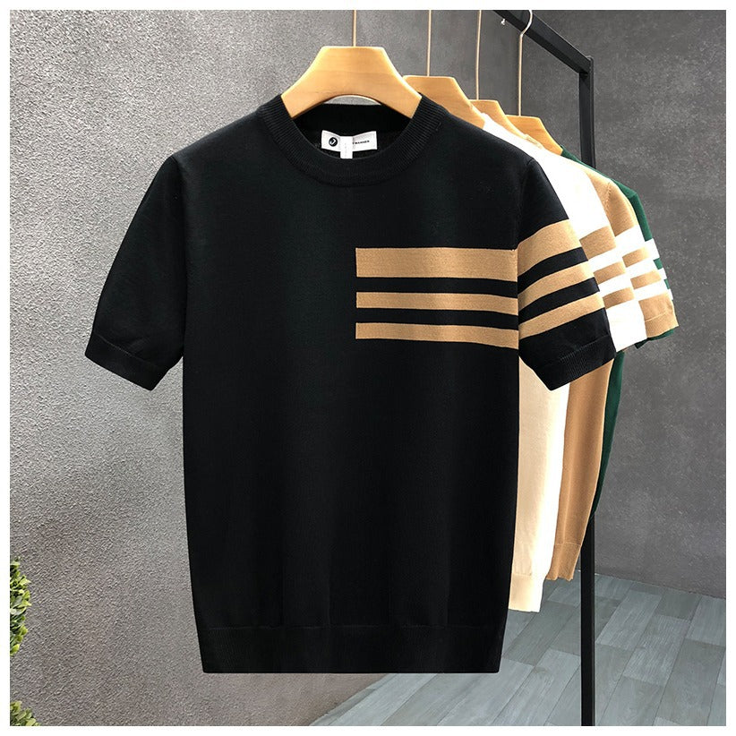 Men's Color Block Knitted Round Neck Short Sleeve T-Shirt