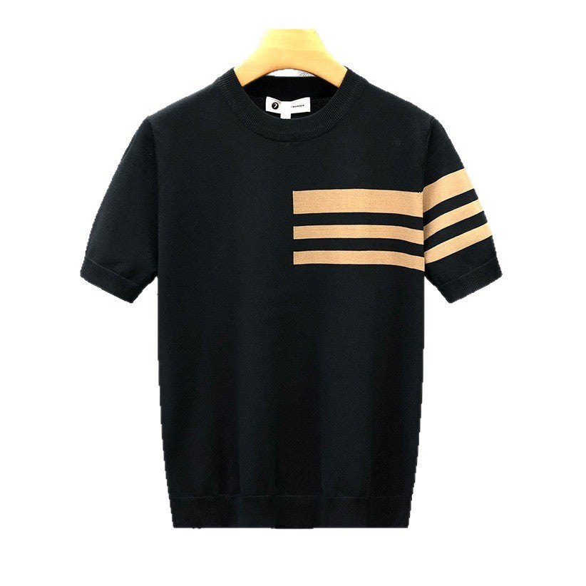 Men's Color Block Knitted Round Neck Short Sleeve T-Shirt