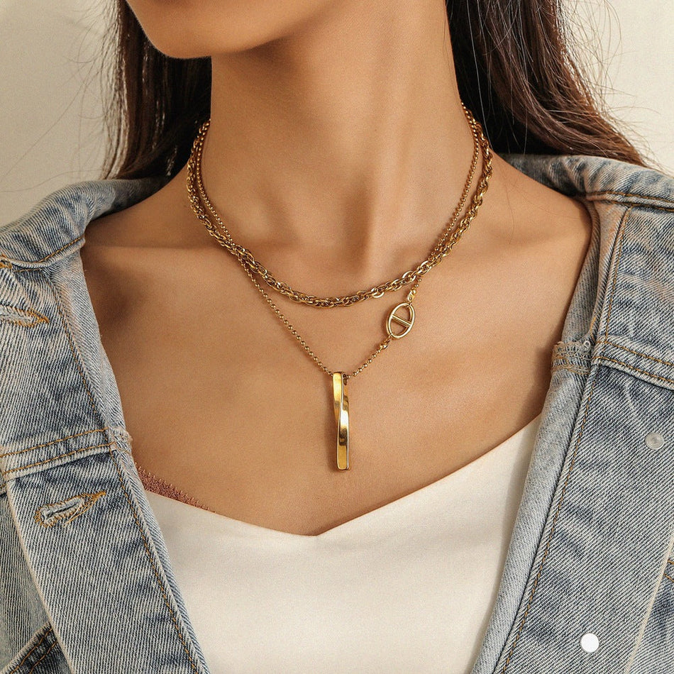 Gold Water Ripple Pendant Necklace for Women