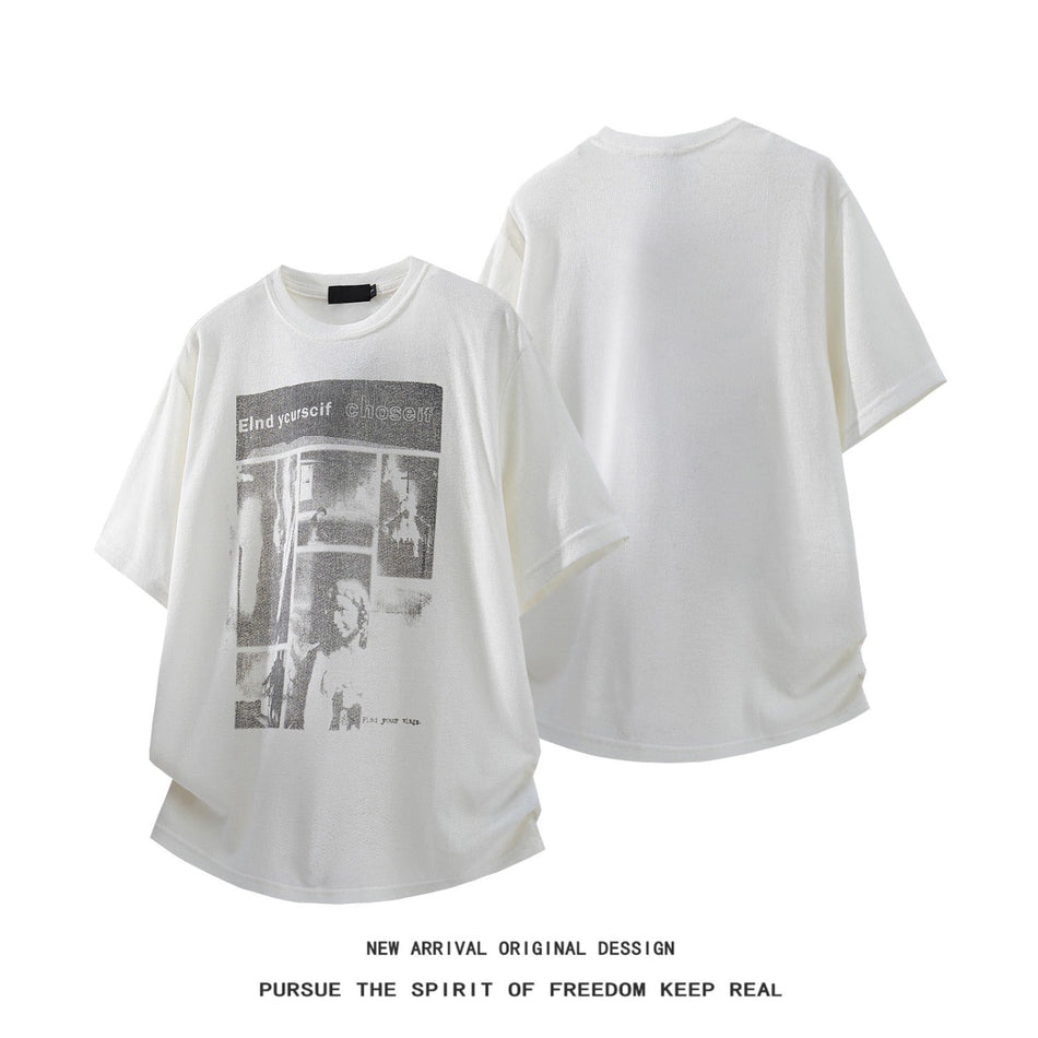 Unisex Vintage American Printed Loose Fit Short Sleeve T-Shirt