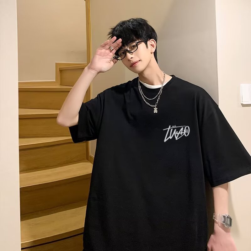 Men's American Style Loose Fit White Short Sleeve T-Shirt