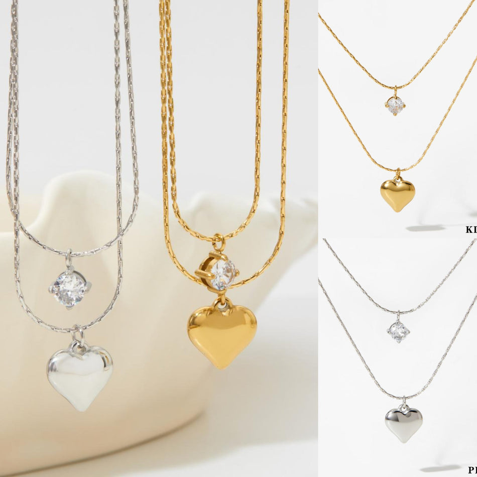 Stainless Steel Double-Layer Love Pendant Necklace for Women