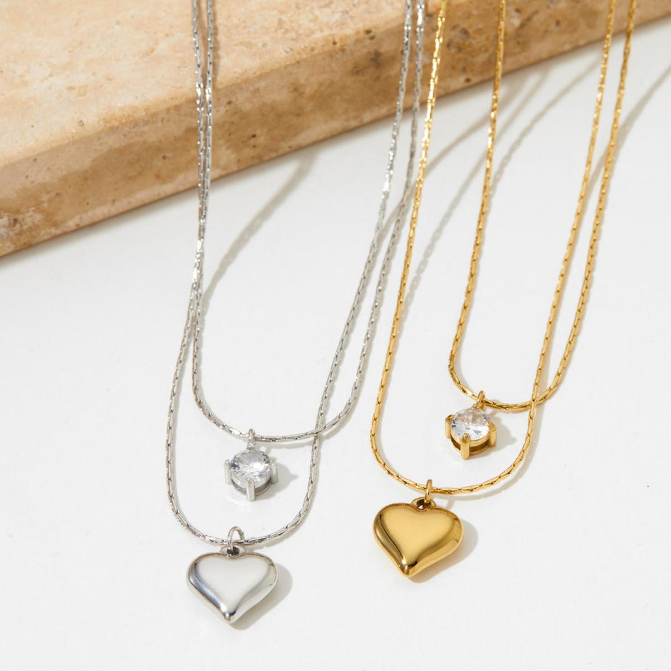 Stainless Steel Double-Layer Love Pendant Necklace for Women