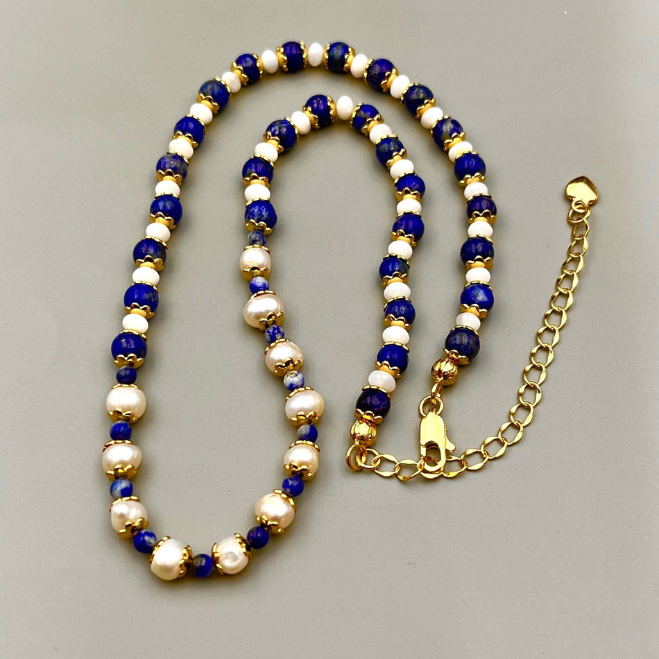 Natural Lapis Lazuli Beaded Necklace for Women