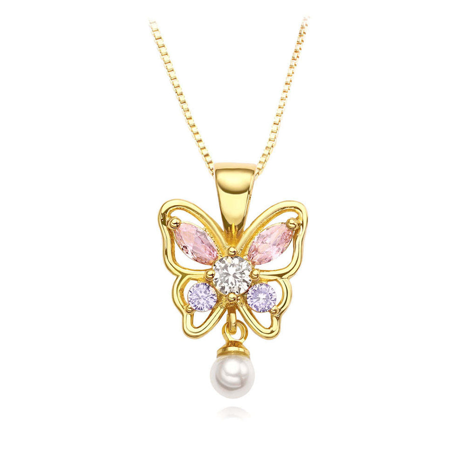 Butterfly Pendant Necklace with 18K Gold Tone Finish for Women