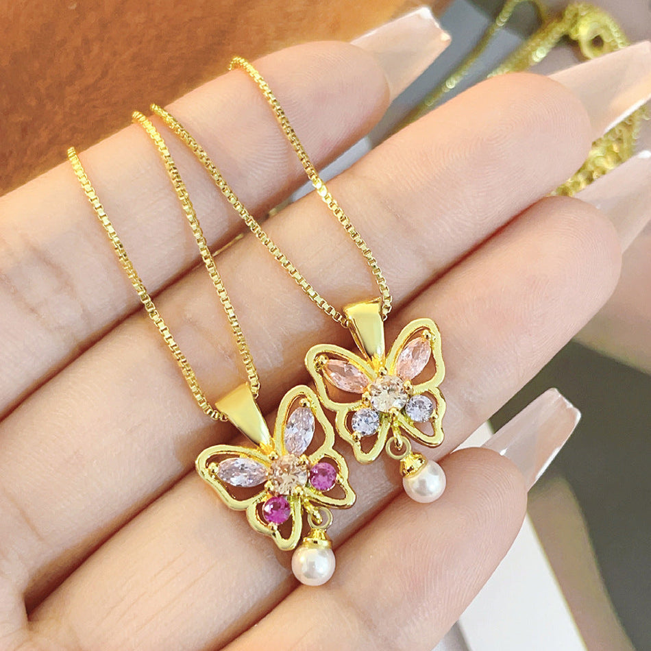 Butterfly Pendant Necklace with 18K Gold Tone Finish for Women