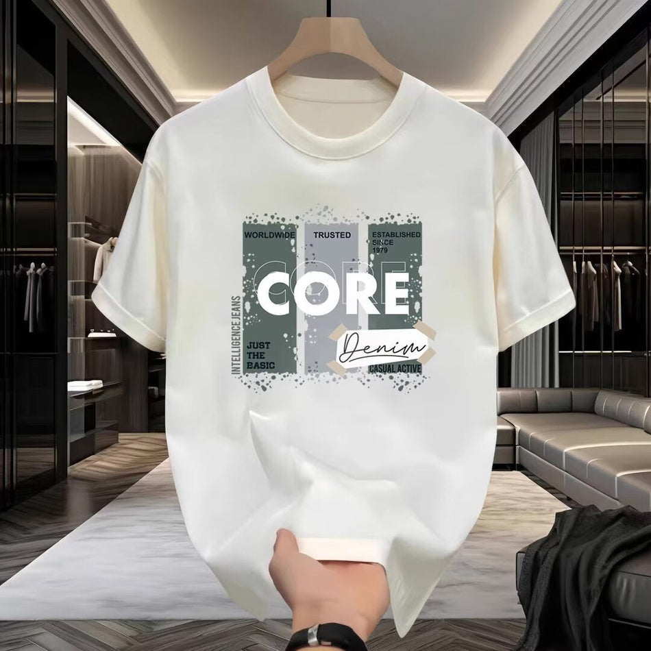 Unisex European American Printed Round Neck Short Sleeve T-Shirt