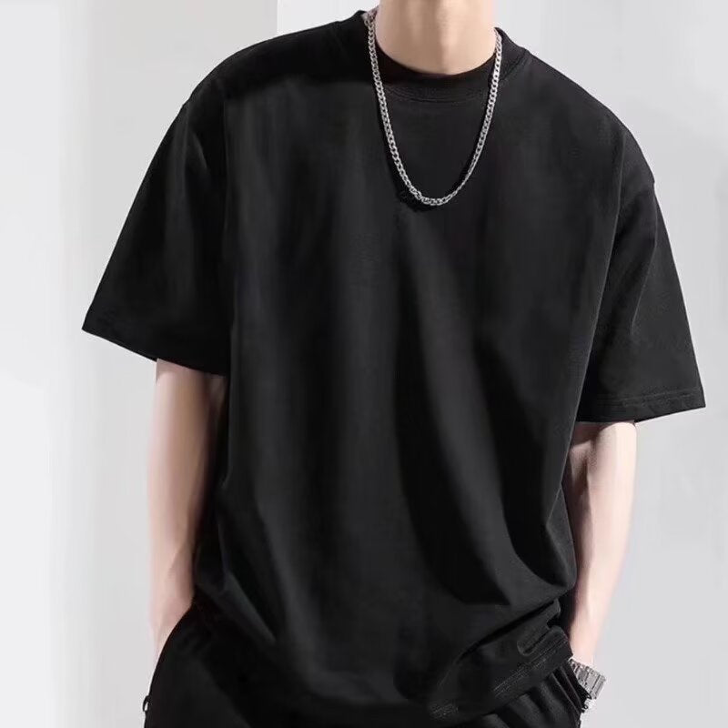 Men's American Style Solid Color Polyester Loose Fit T-Shirt