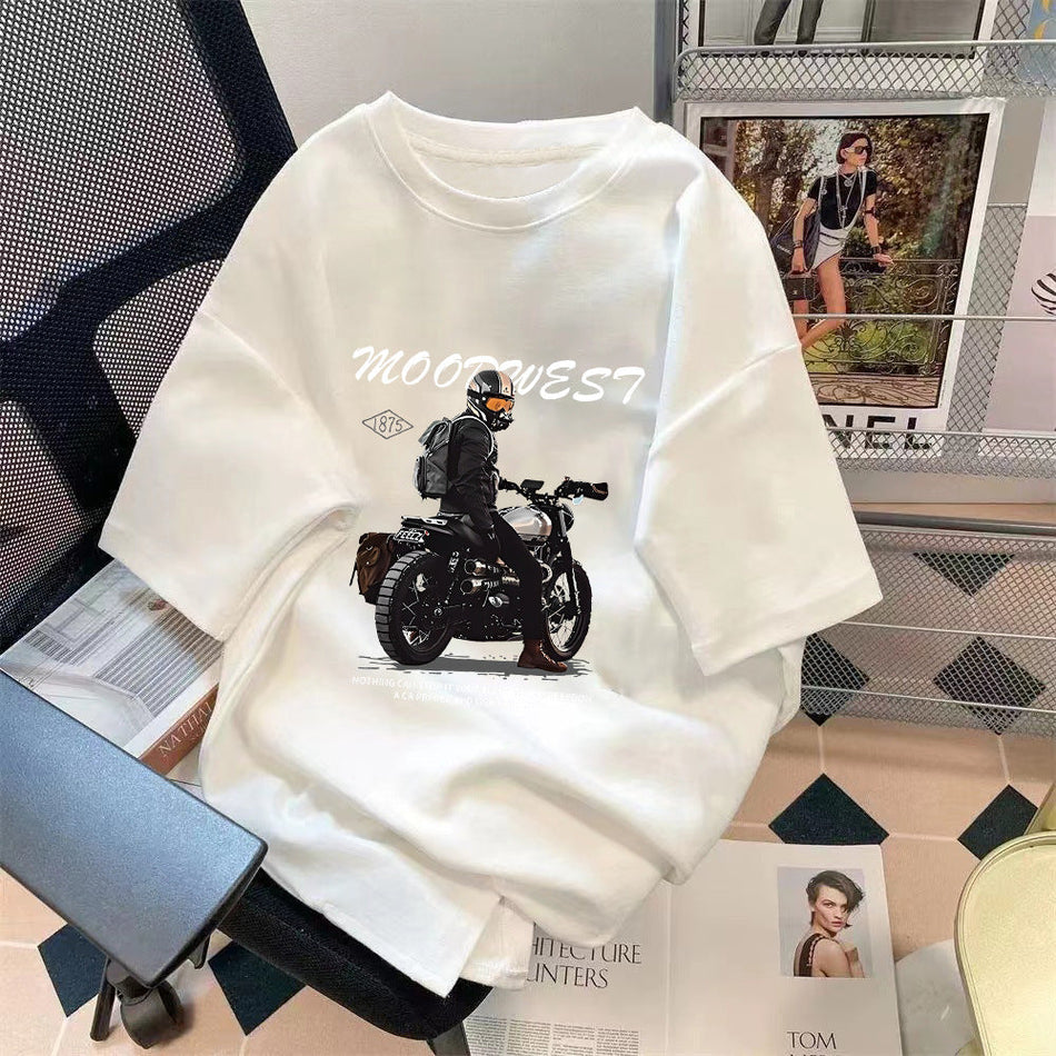 American Style Loose Printed Short Sleeve Casual Summer T-Shirt