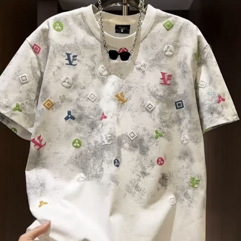 Men's European Tie-Dye Foam Round Neck Loose Fit Casual T-Shirt