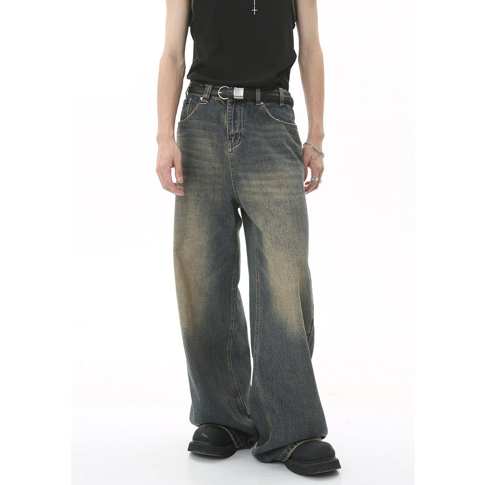 Unisex Vintage Hong Kong Style Distressed Wide-Leg Jeans
