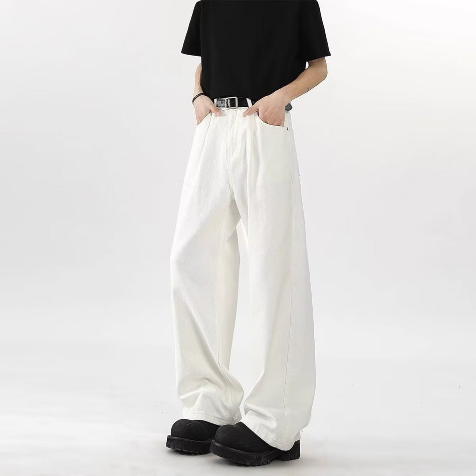 Unisex White Straight Wide-Leg Casual Jeans Minimalist Style