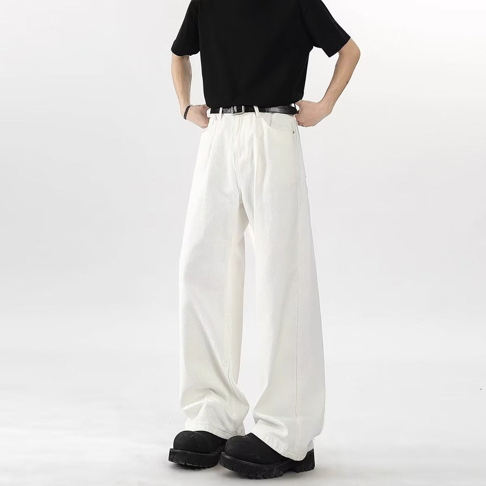 Unisex White Straight Wide-Leg Casual Jeans Minimalist Style