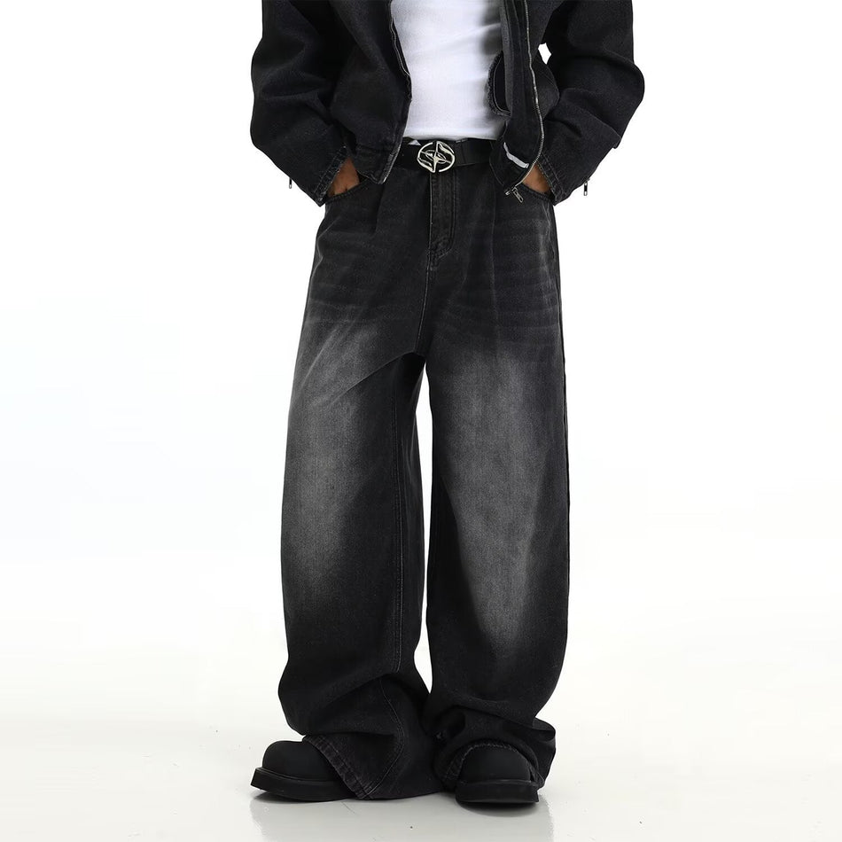 Men's American Retro Washed Loose Straight Wide-Leg Jeans