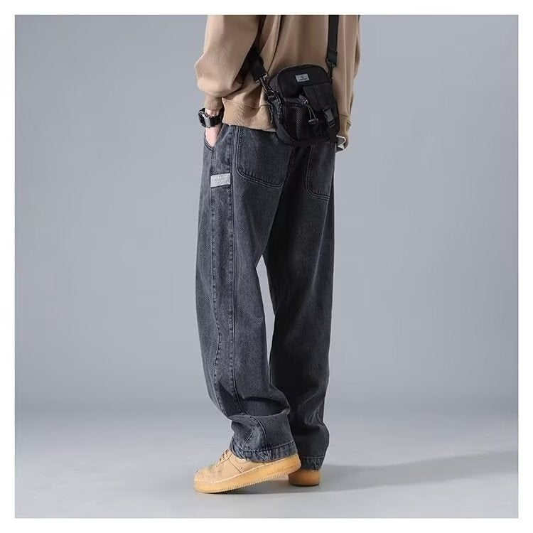 Men's Light Blue Drawstring Loose Straight Leg Jeans