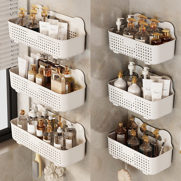 Wall-Mounted No-Punch Toilet Storage Rack, Multi-Hook Basket
