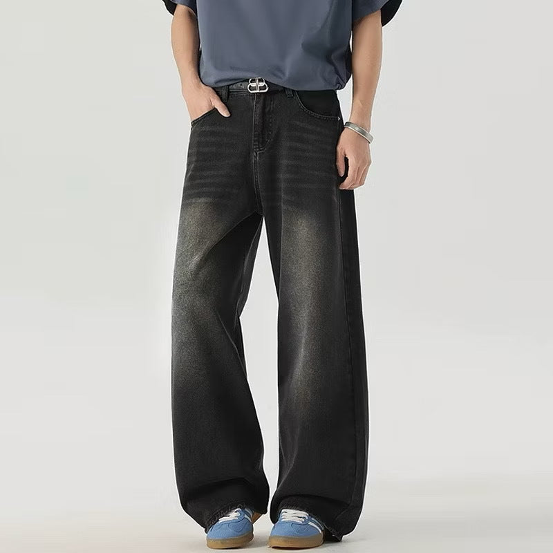 Men's American Retro Washed Straight Leg Loose Fit Jeans