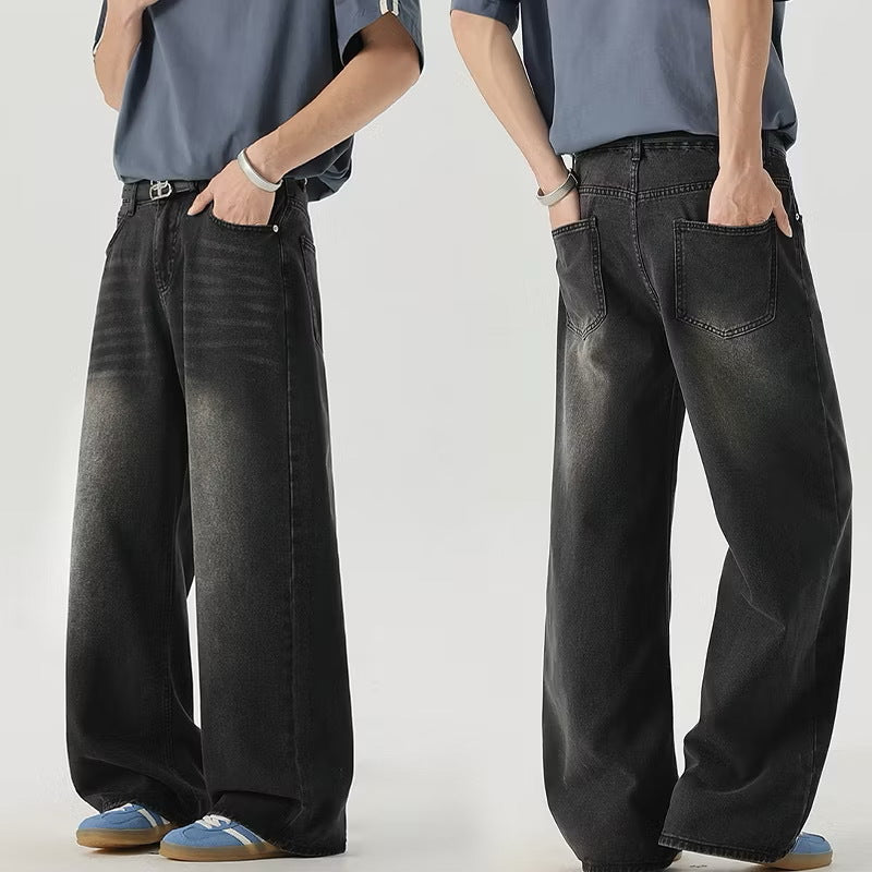 Men's American Retro Washed Straight Leg Loose Fit Jeans