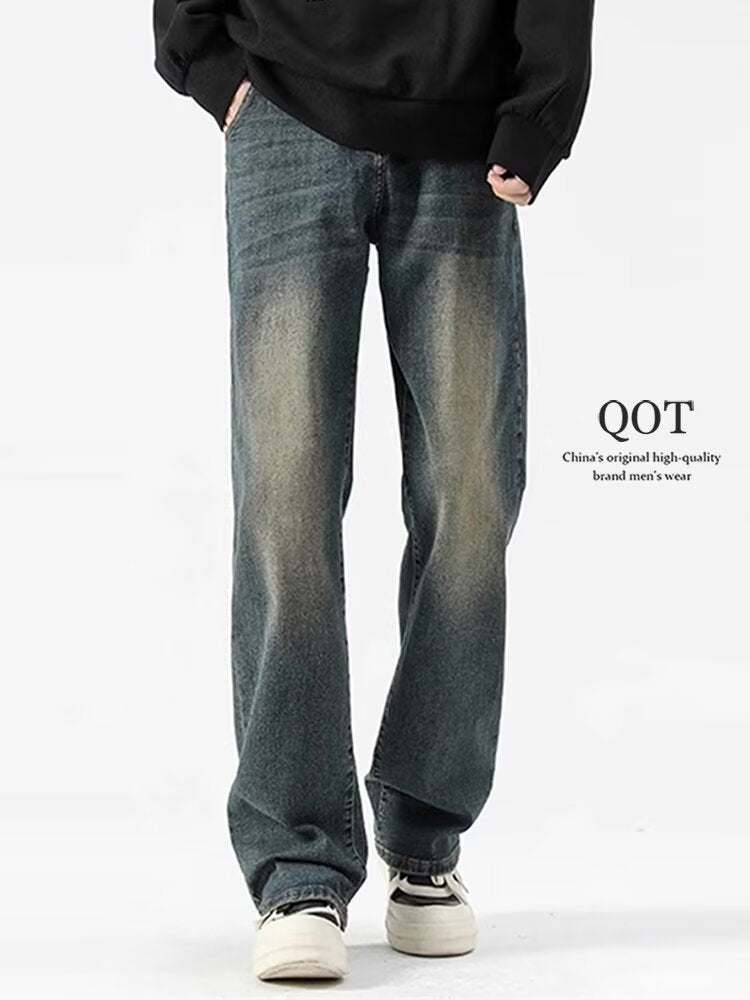 Men's American Retro Blue Micro Straight Leg High Street Jeans