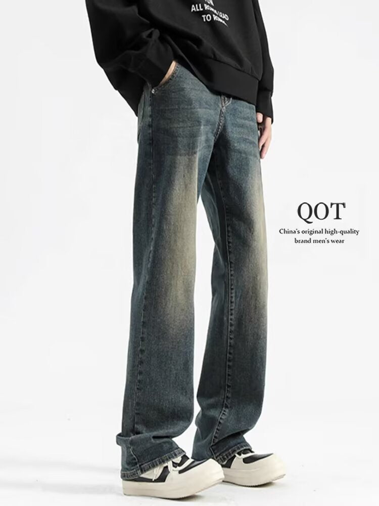 Men's American Retro Blue Micro Straight Leg High Street Jeans
