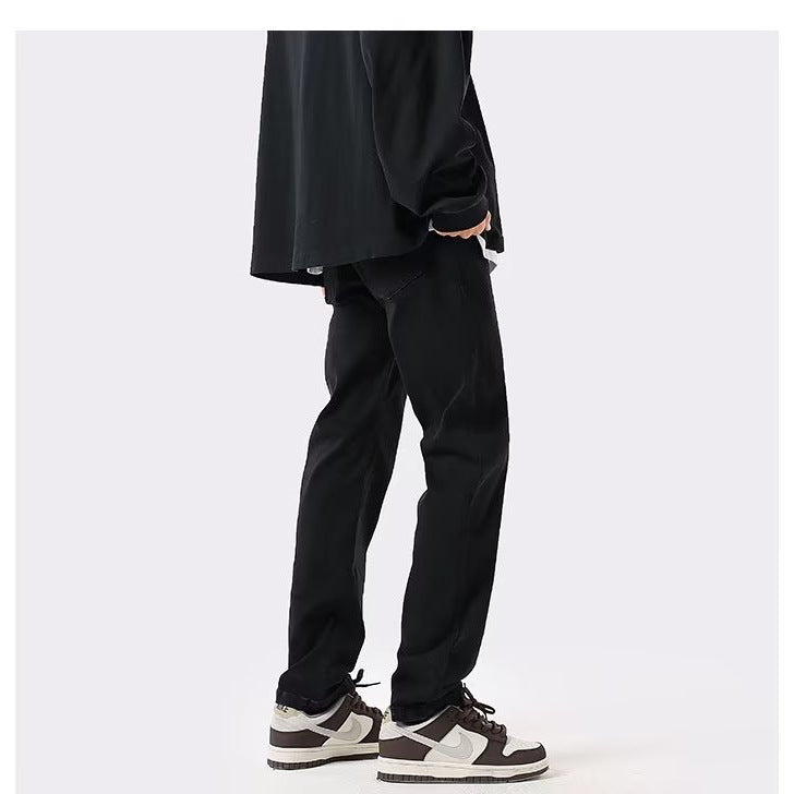Men's Pure Black Slim Straight Leg Small Foot Street Jeans