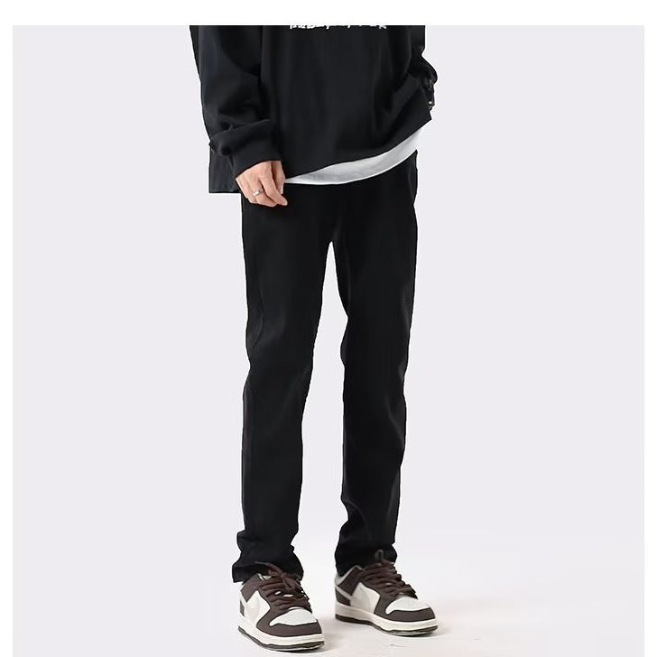 Men's Pure Black Slim Straight Leg Small Foot Street Jeans