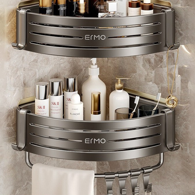 Elevated Triangle Bathroom Storage Rack, No-Drill Wall Bracket