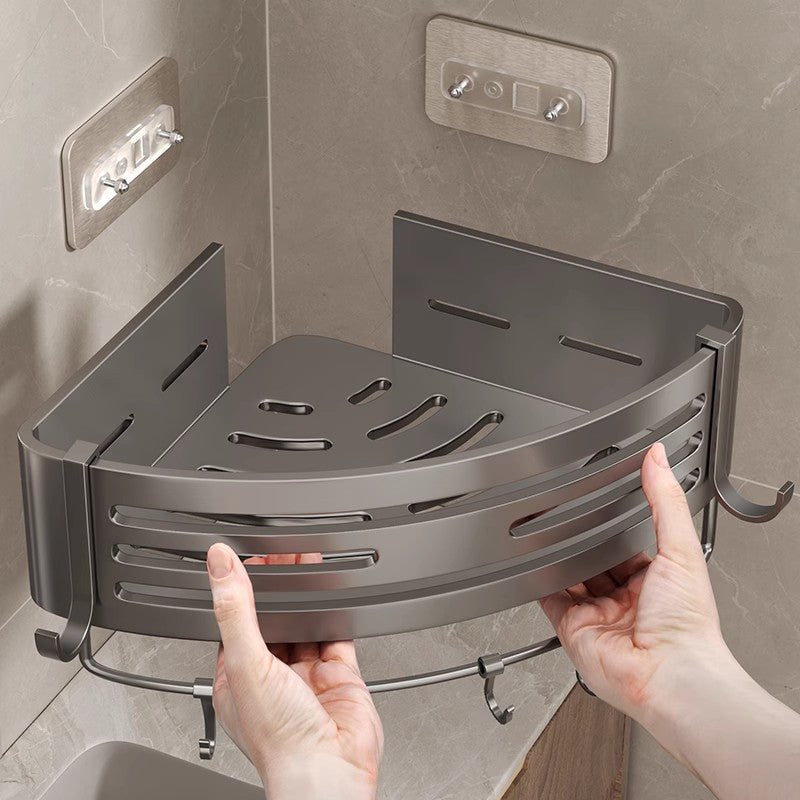 Yuan Lai Gun Gray Fan Corner Bathroom Storage Rack, No-Punch