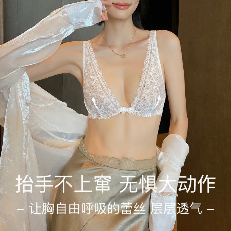 French Lace Deep V Push-Up Bra Set for Women