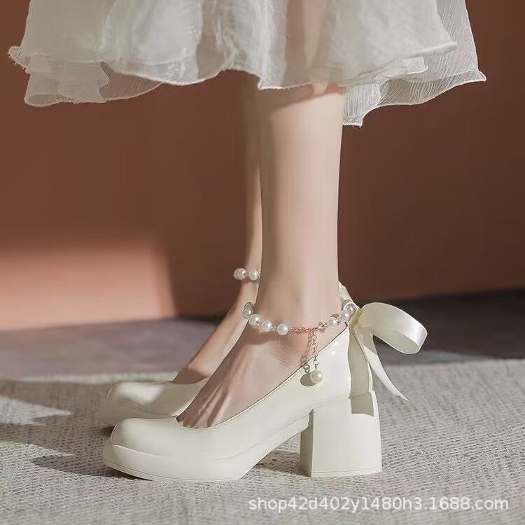 Soft Leather Chunky Heel Mary Jane Shoes for Women