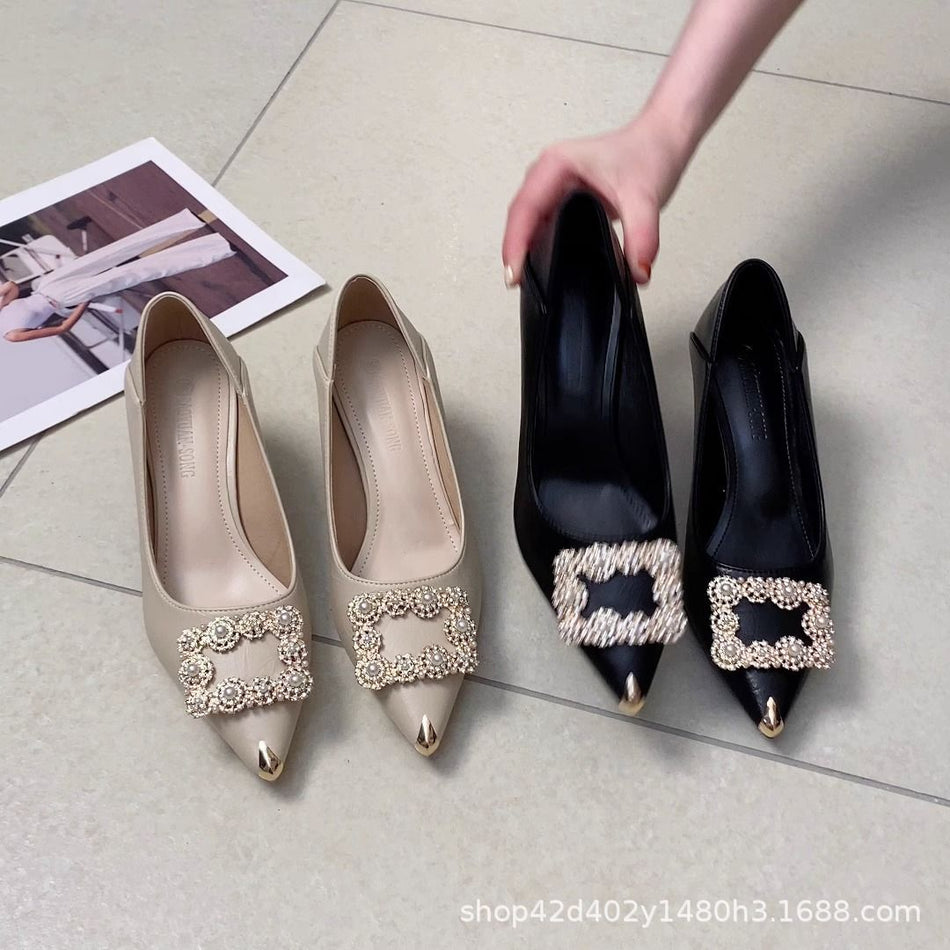 Pointed Toe Stiletto Heels for Women with Square Buckle