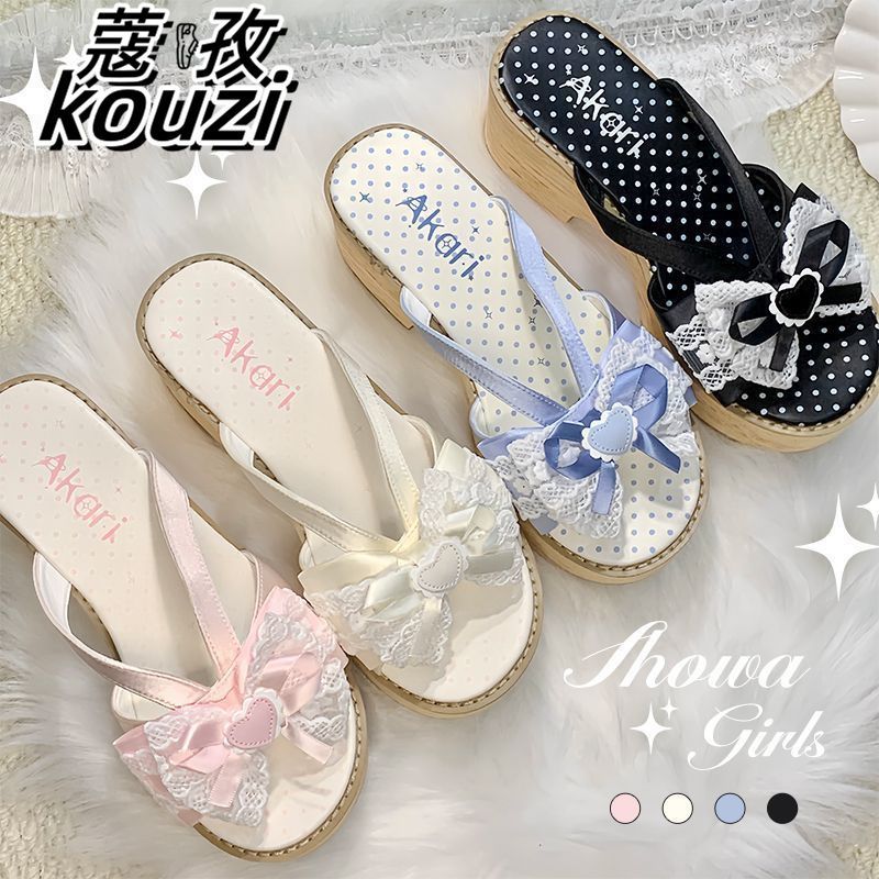 Japanese-Style Bowknot Chunky Heel Clogs for Women