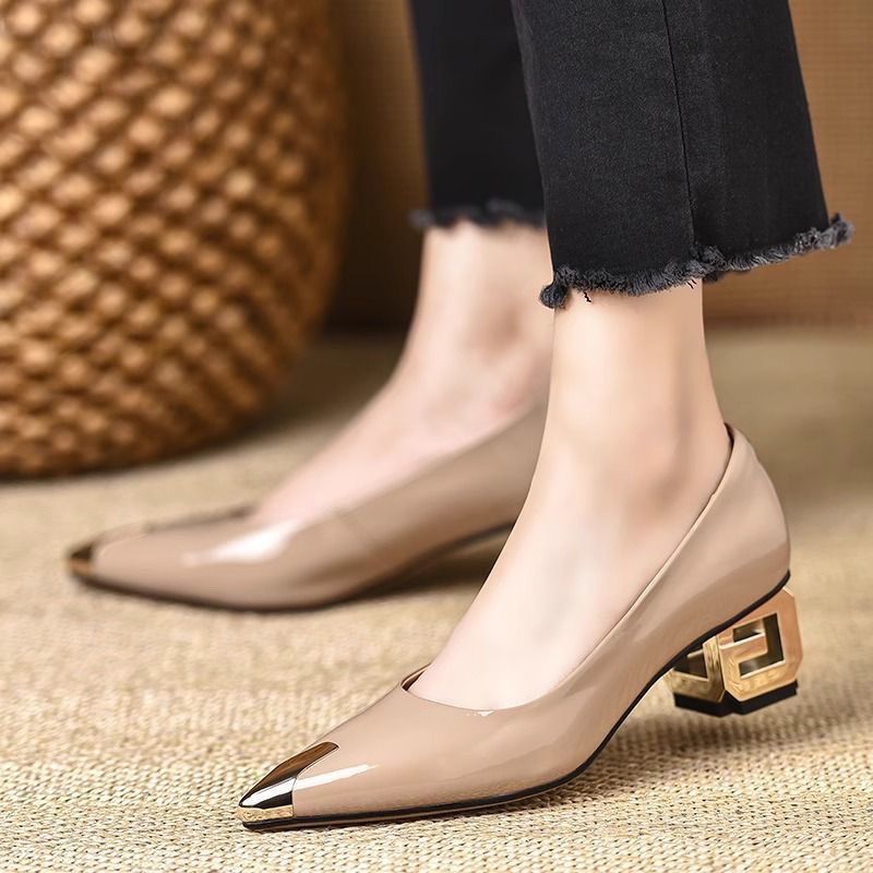 Nude Pointed Toe Low Heel Professional Shoes for Women