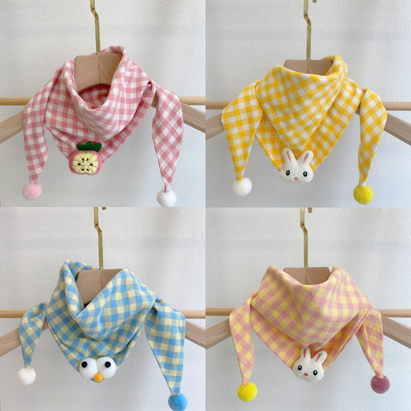 Korean Style Plaid Cotton-Linen Triangle Scarf