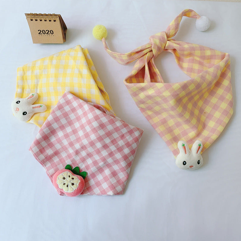 Korean Style Plaid Cotton-Linen Triangle Scarf