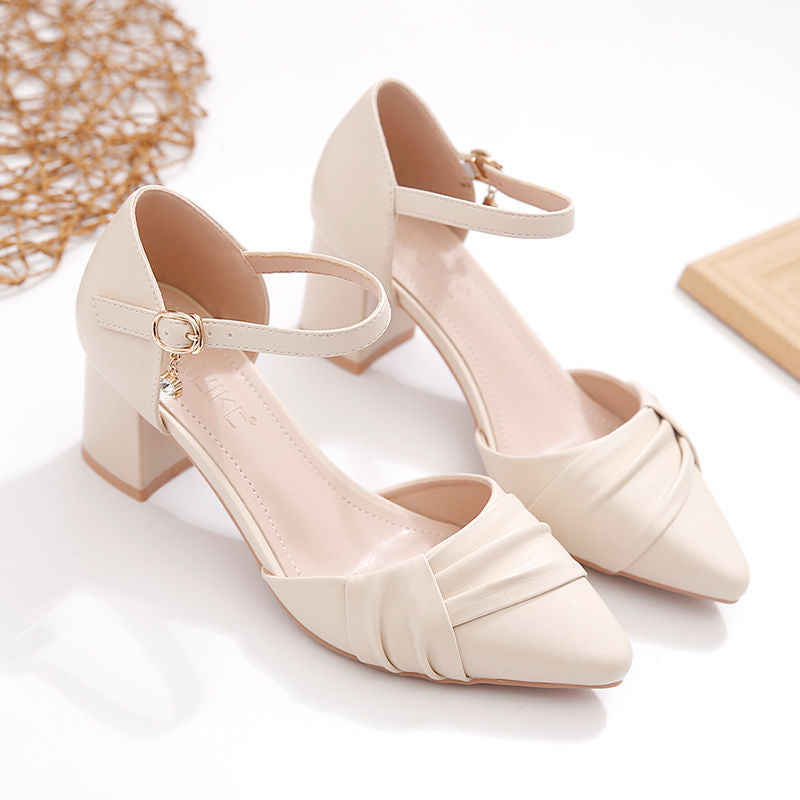 Pointed Toe One-Strap Chunky Heel Sandals for Women