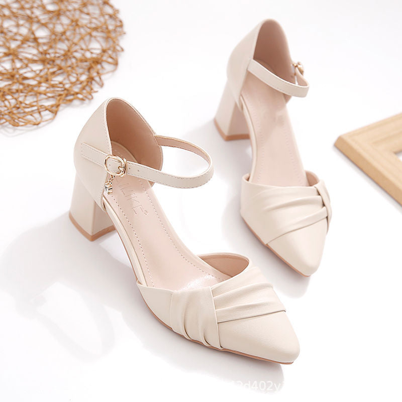 Pointed Toe One-Strap Chunky Heel Sandals for Women