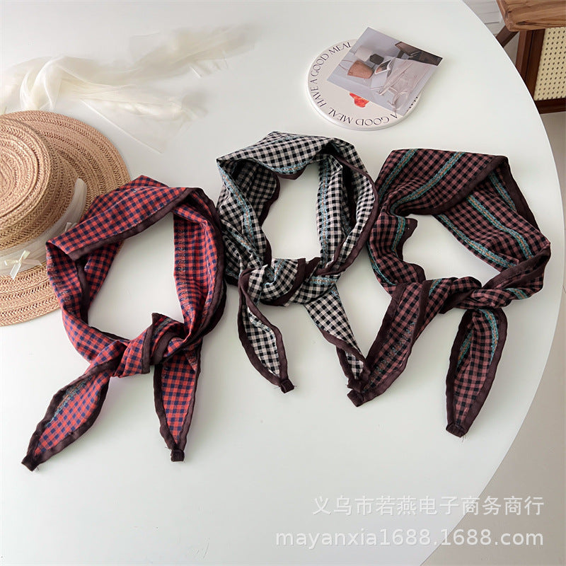 Korean Mori-Style Cotton & Linen Crochet Triangle Scarf